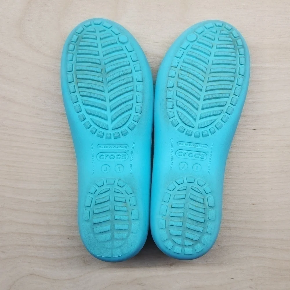 Crocs Kadee Flats Slip On Shoes Sandals Youth Sz J1 Teal 15610 NICE!